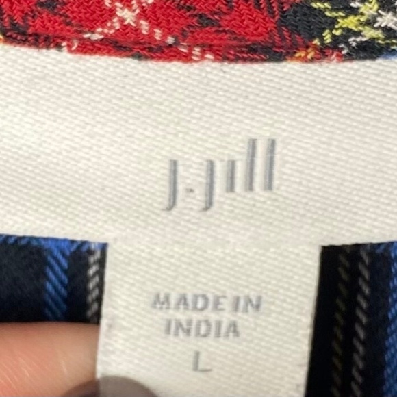 J. Jill Sz Large 12 14 Shirt Top Tunic Button Down Plaid Tie Front Red Blue - Picture 5 of 6